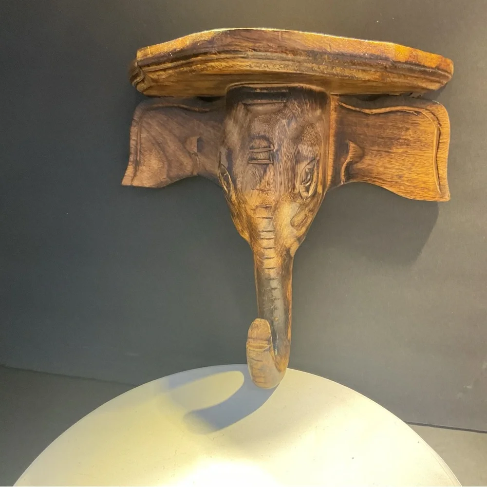 Handcrafted Brown Elephant Wall Shelf